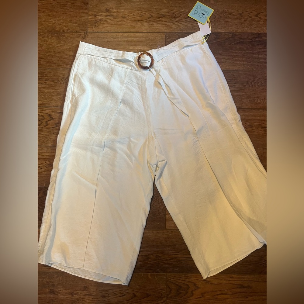 CeCe Women's Size 16W White Wide-Leg Cropped Pants Casual Chic Summer Wear